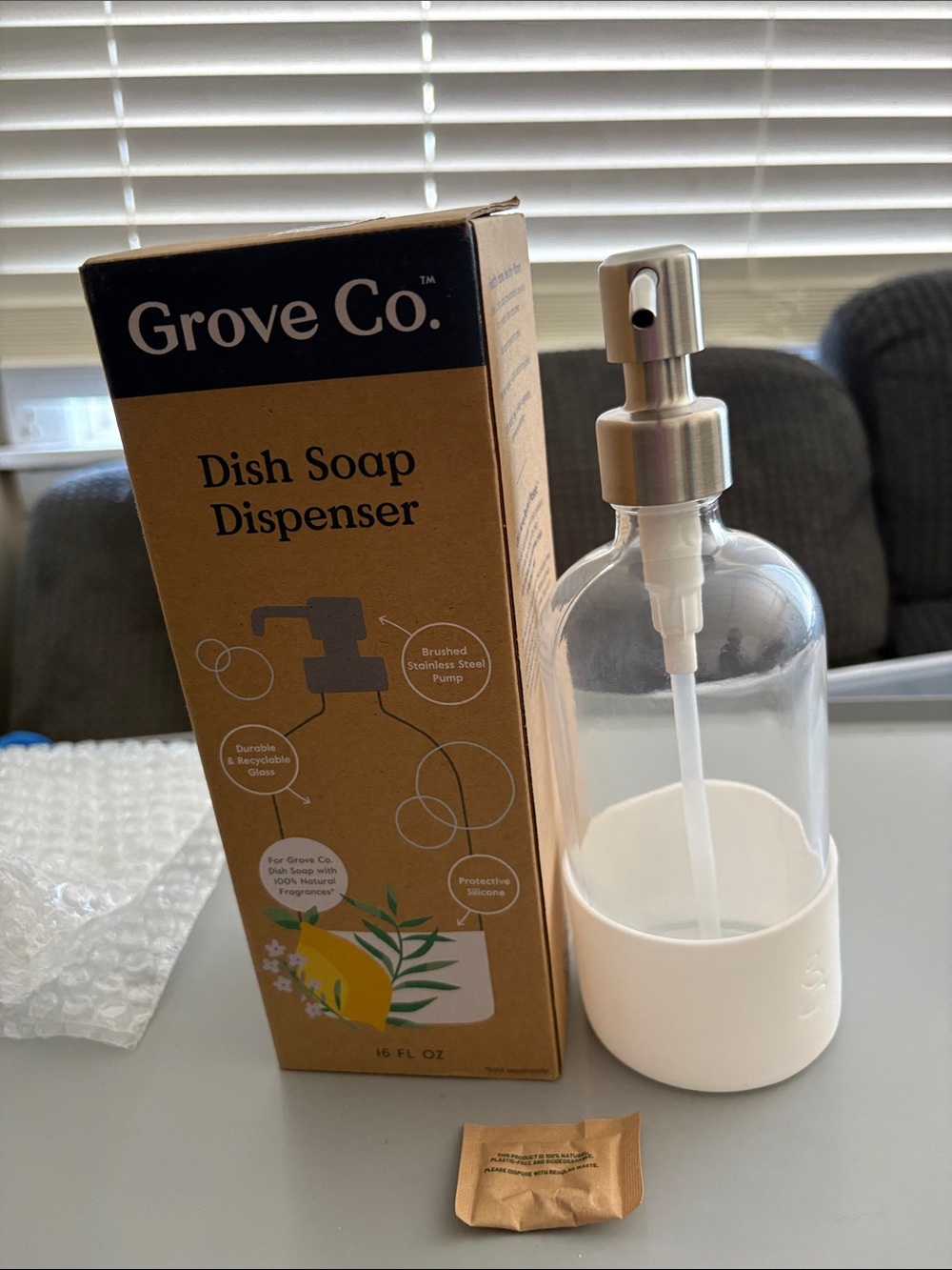 Grove Co. White Glass Dish Soap Pump Dispenser
